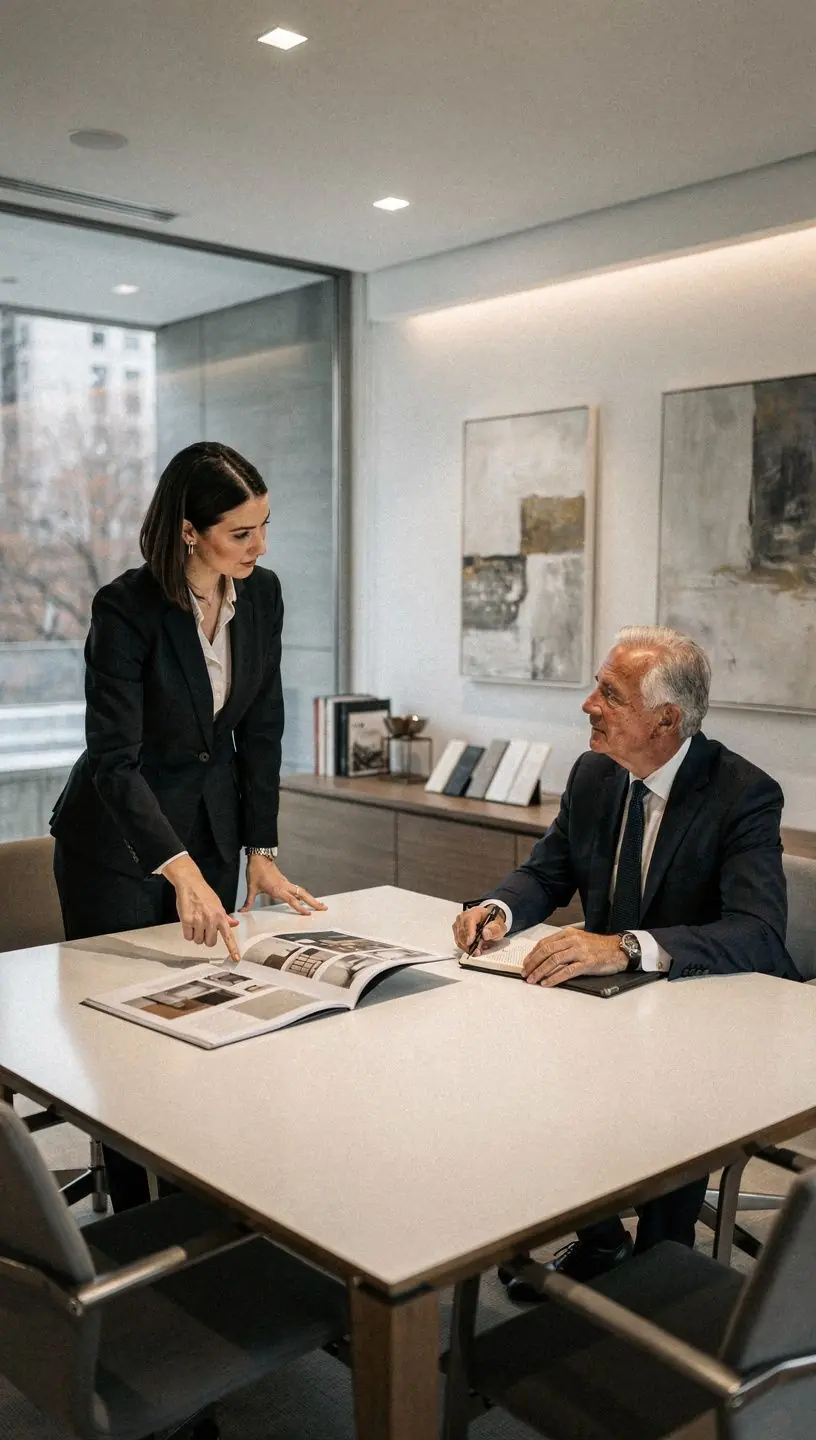 Integração de arte no design de showroom.