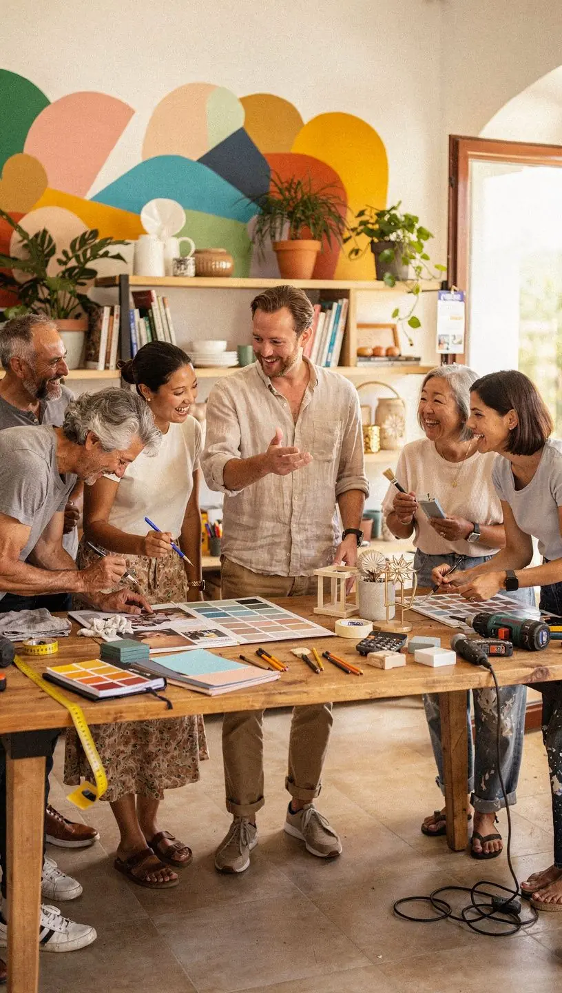 Espaço de design com mostra de projetos para clientes.