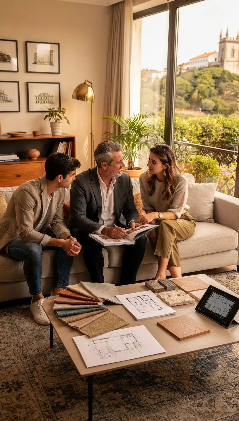 Mostrador elegante em showroom de design de interiores.