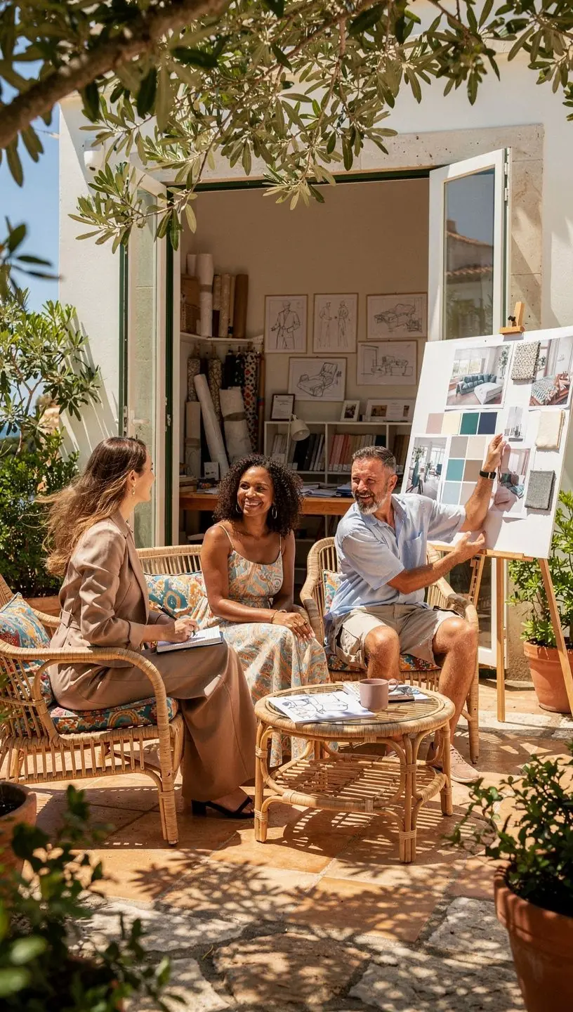 Materiais sustentáveis em estúdio de design de interiores.